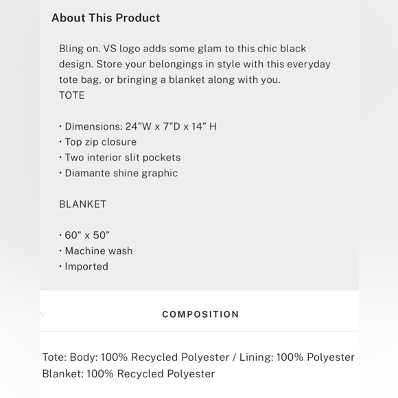 BRAND NEW VS Shine Tote Bag + Cozy Blanket Bundle | Black Diamante/Bow Print - Picture 5 of 5